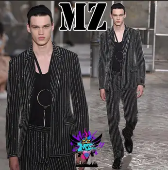 

Newest European and American Brand Suit Men Singers DJ Full handmade plating silver diamond suit costumes stage formal dress !