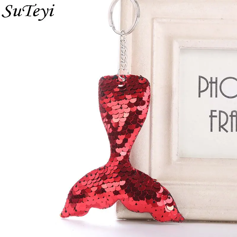 

SUTEYI Mermaid Tail Kids Keychain Sequined Reflective Keyring Decorative Pendants For Women Girl Bags Car Key Jewelry Gifts