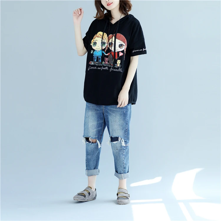 5XL 6XL Harajuku Негабаритных Черный Грязно Белый Мультфильм Милые Толстовки Для Женщин