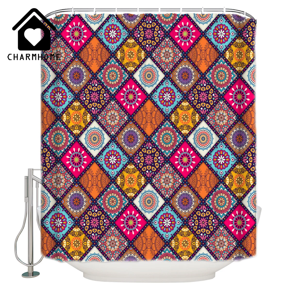 CHARMHOME Moroccan Ethnic Shower Curtain Fabric Bathroom Decor Accessories Waterproof Polyester