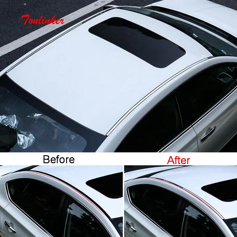 

Tonlinker Exterior Car Roof edge seal Cover Sticker For Nissan SYLPHY 2012-19 Car Styling 2 Pcs Stainless steel Cover sticker