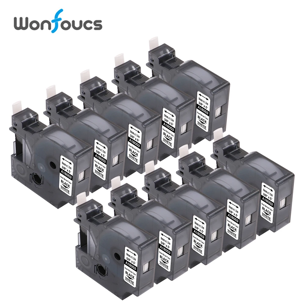 

10 Packs 18053 Cable Label 9mm Compatible Dymo Industrial Heat-Shrink Tubes S0718280 For Rhino Pro Black On White 3/8inch