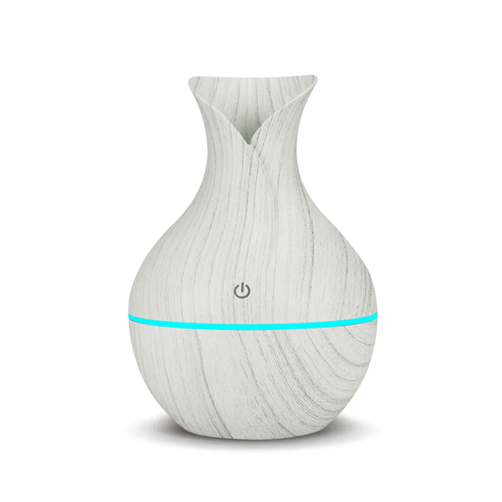 

130ml USB mini electric humidifier aroma diffuser ultrasonic white wood grain air humidifier with 7 color LED light for home