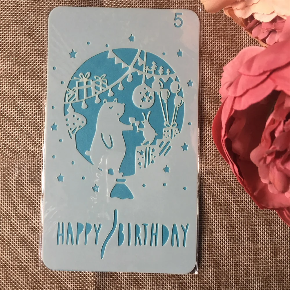 

1Pcs 4x7inch Bear Birthday DIY Layering Stencils Painting Scrapbook Coloring Embossing Album Decorative Card Template