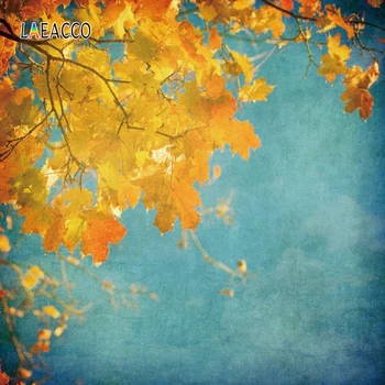 

Laeacco Blue Photography Backgrounds Customized Maple Leaves Nature Scenes Portrait Photographic Backdrops for Photo Studio