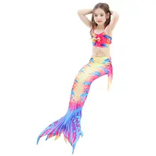 Новинка года, комплект из 3 предметов, лидер продаж, комплект для девочки-русалки, хвосты для плавания, купальник, бикини, купальный костюм, платье для девочек, для плавания, без моновинных плавников