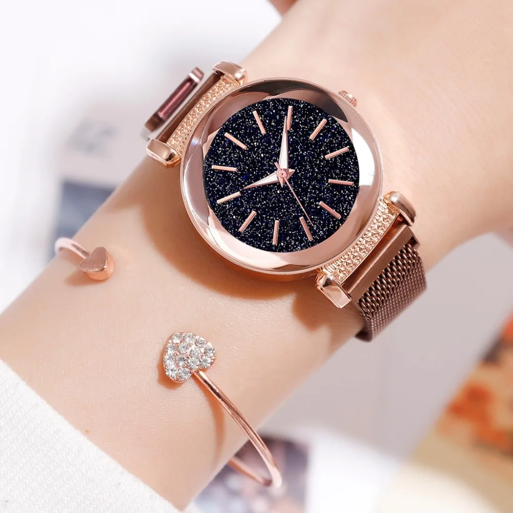 

Dropshipping Luxury Ladies Watches Gold Starry Sky Magnetic Watch Fashion Simple Gift Female Clock Zegarek damski Montre Femme