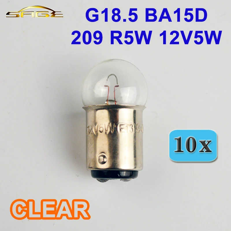 Flytop 10 x прозрачная G18.5 BA15D 12V5W 209 R5W стеклянная C2R лампа накаливания задняя