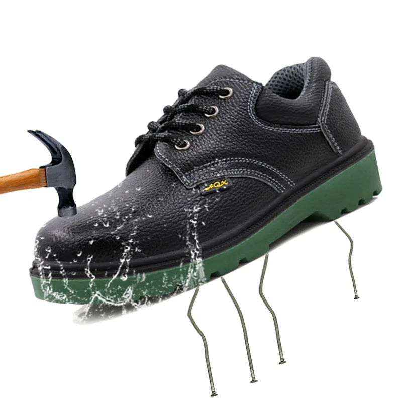 

Safety Shoe Boots Steel Toe Puncture-proof Work Shoes Polyurethane PU Solid Bottom Nonslip Breathable Split Leather Labor Boots