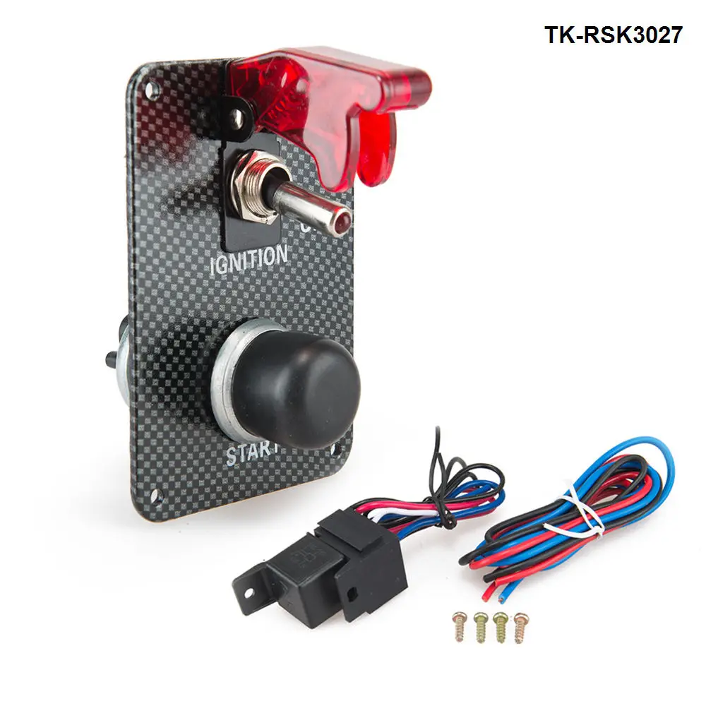 

Racing Car Carbon 12V Ignition Switch Panel Engine Start Push Button Toggle TK-RSK3027