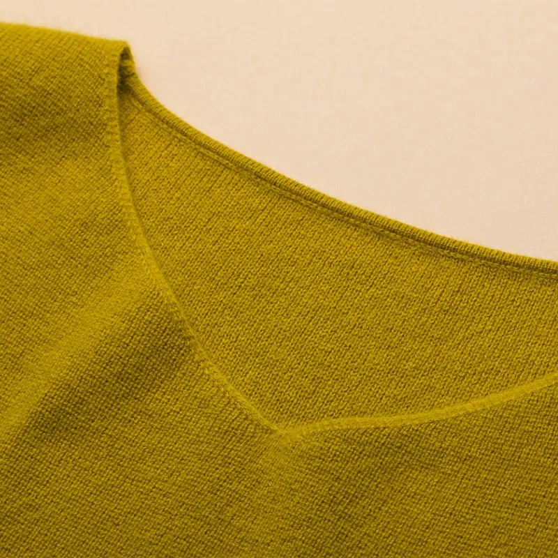 

LHZSYY Spring Autumn NEW Cashmere Sweater fashion shirt V collar seven-point sleeve short Female Knitted Pullovers Wool Sweaters