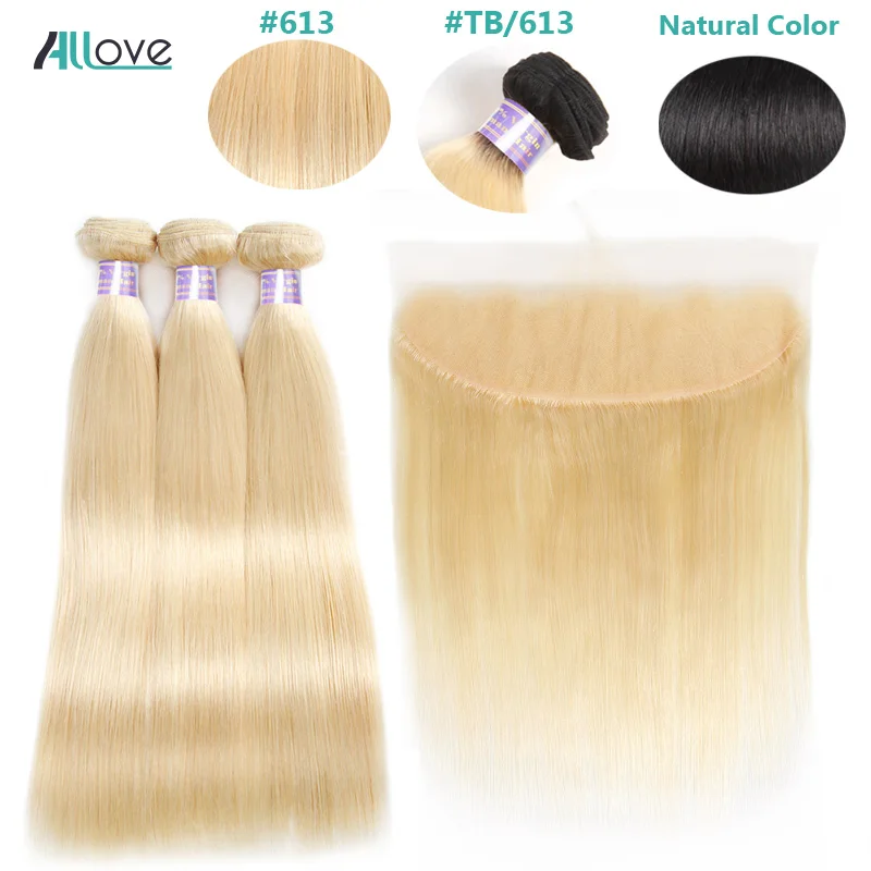 Allove 613 пряди блонд с фронтальной застежкой перуанские прямые волосы Remy
