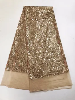 

African Lace Fabric 2017 French Sequins Net Lace Noble Gold Sequins Fabrics High Quality African Black Tulle Sequins Lace Fabric