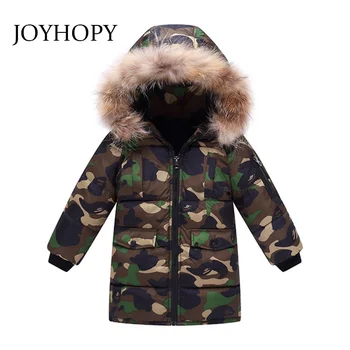 

JOYHOPY Kids Jackets With Fur Hooded Winter Long Boys Girls Down Jackets & Coats Camouflage Baby Outerwear Children Clothing