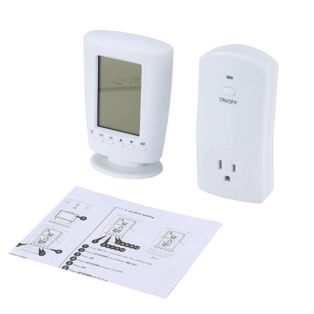

TS-2000 Wireless Temperature Controller Electric Thermostat with Remote Control 3 Prong LCD Display Heating Cooling US EU UK