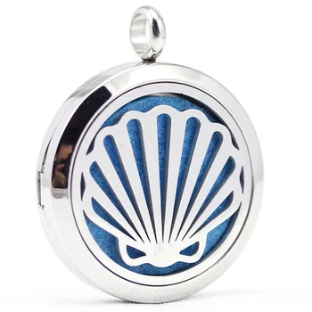 

30mm stainless steel sea shell design aromatherapy aroma essential oil diffuser necklace