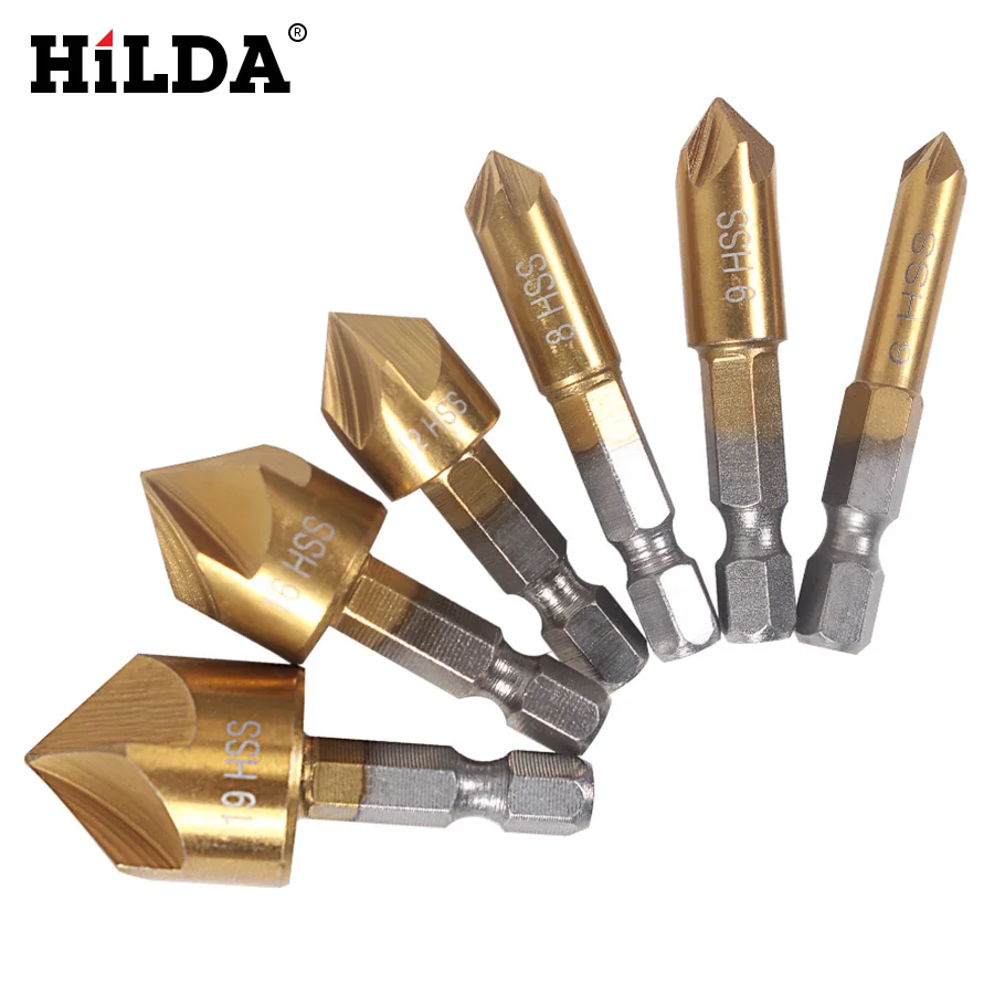 

HILDA 6pcs/set Metric Woodworking Countersink Drill Bit 90 Degree Single Flute Edge Chamfer High Carbon Steel Wood Drilling