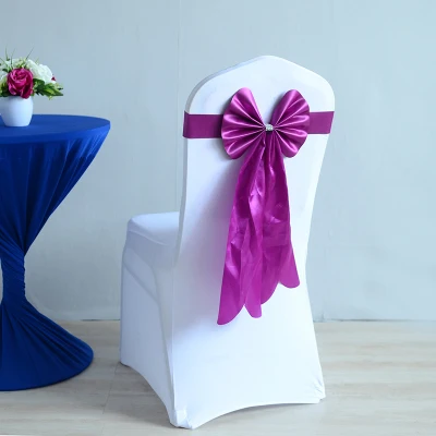 Сливовый цвет стул из лайкры sash длинный хвост бабочка галстук готовая лента спандекс свадебное украшение для стульев