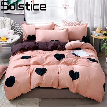 

Solstice Luxury Pink Black Love Comforter Bedding Sets Queen Size Bed Linen Bedclothes Pillowcase Printing Bed Sheet Duvet Cover