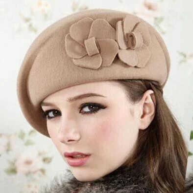 de lana 100% para mujer, boina de fieltro Floral, gorro francés de fieltro, sombrero fedora, flor de invierno _ - AliExpress Mobile