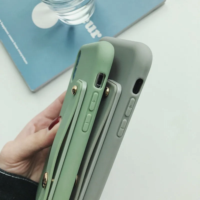 Cute candy color silicone wrist strap bracket soft phone case for iphone X XR XS MAX 6S 7 8 Plus for samsung S8 S9 S10 Note 9