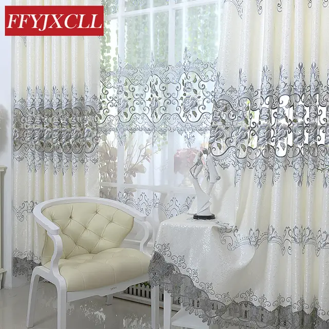 Luxury Europe Embroidered Tulle Window Curtains For Living Room