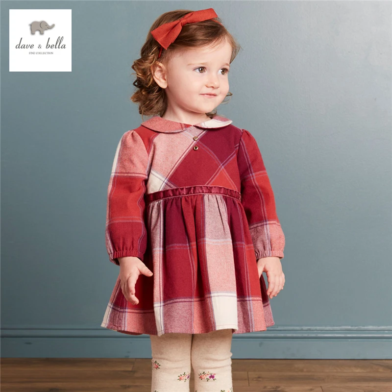 DB3986 dave bella/осеннее платье принцессы для маленьких девочек детское платье с круглым вырезом детское платье для дня рождения детское платье с цветочным рисунком, костюмы