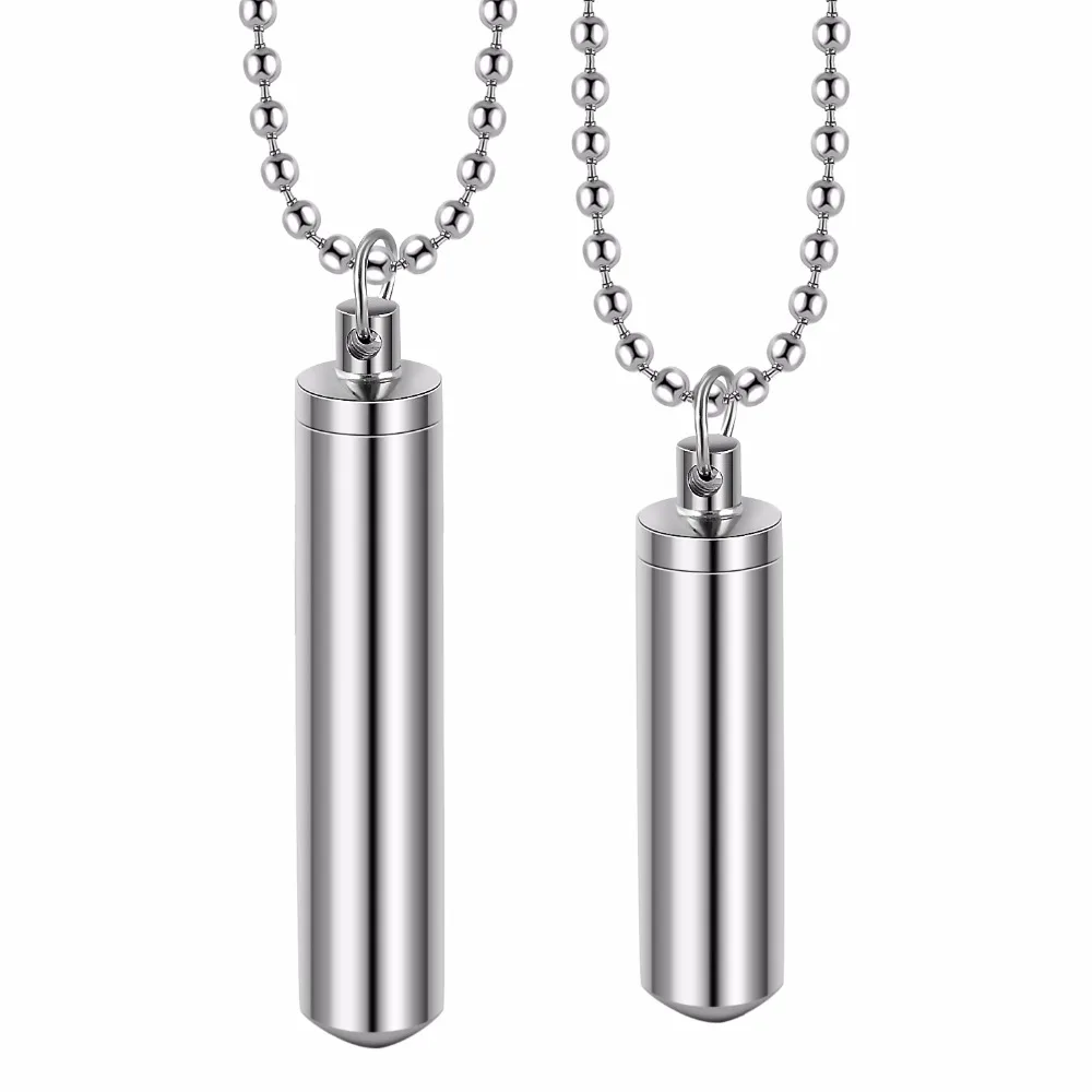 Men Stainless Steel Jewelry Pill Case Holder Cylinder Urn Pendant