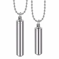 Men Stainless Steel Jewelry Pill Case Holder Cylinder Urn Pendant Memorial Necklace 2 Sizes Beaded Chain 20" 1