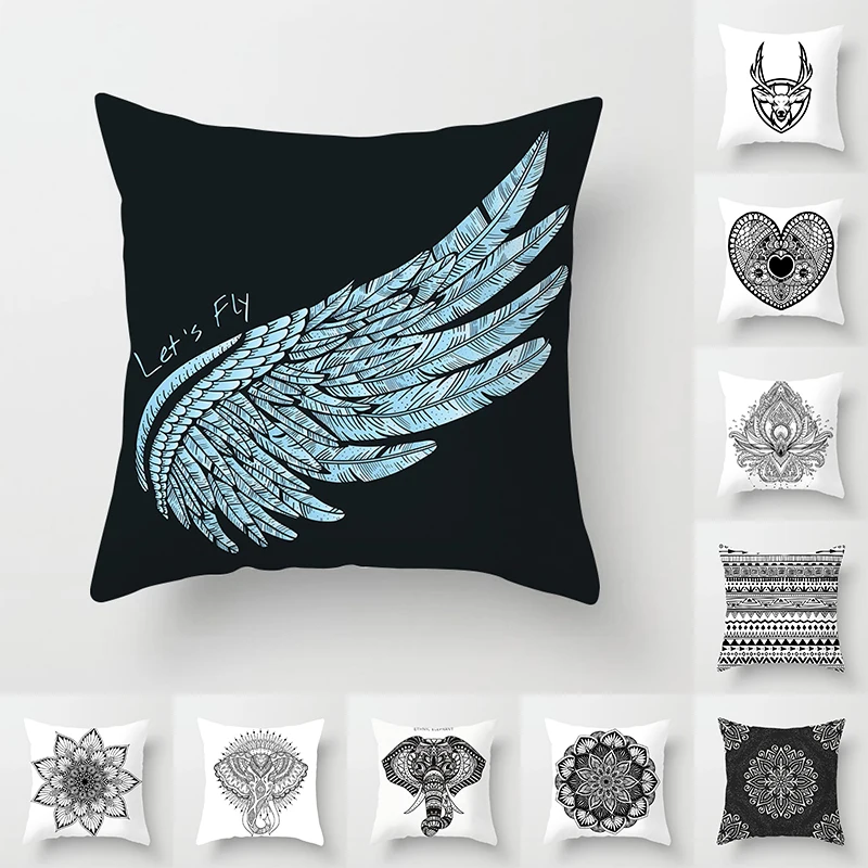 

45*45cm Nordic style Cushion Cover Black and White Bohemian Indian Flower Decorative Pillow Cover Car Sofa Seat Pillowcase