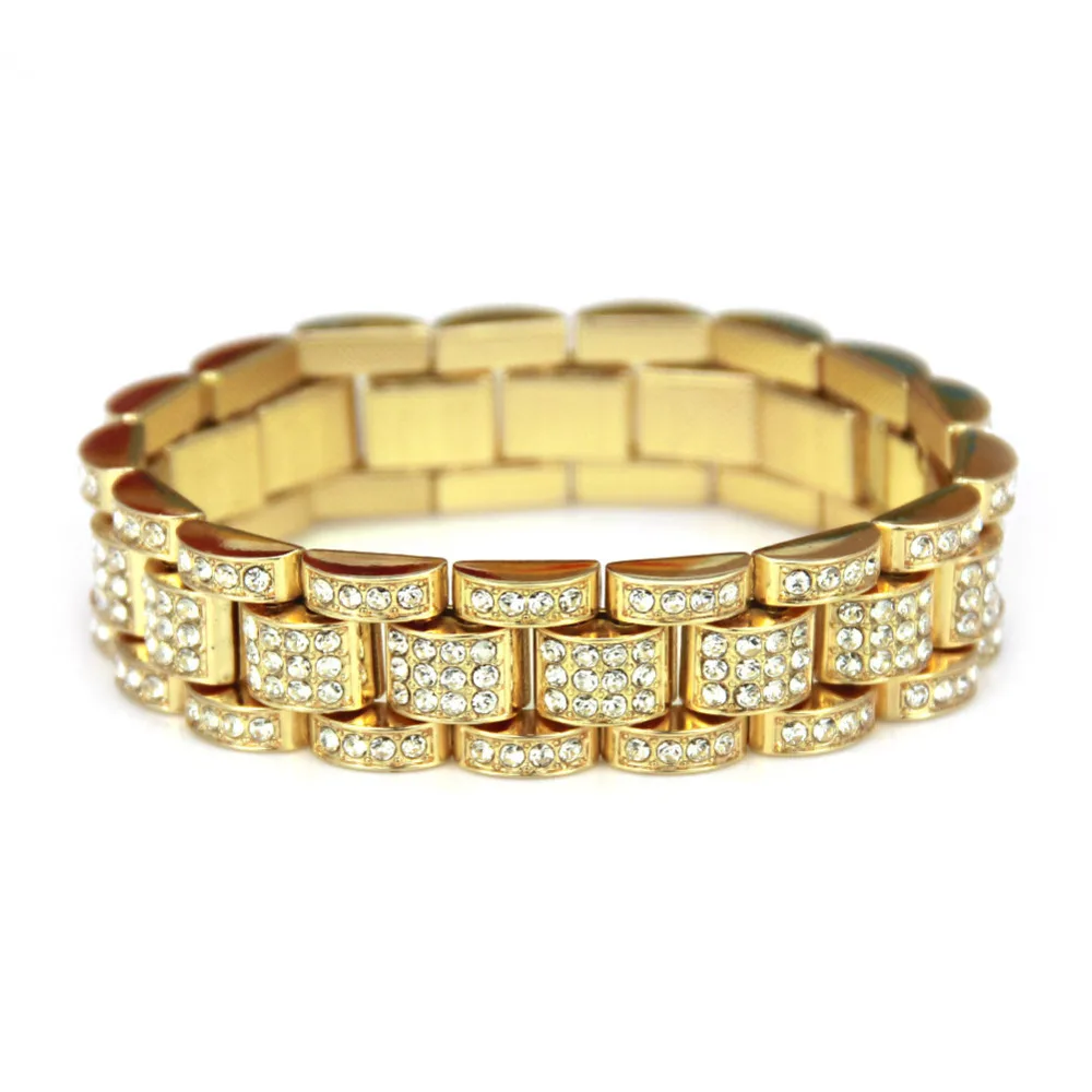 

CY&CM 15mm HipHop Gold Silver Color Punk Iced Out Men Luxury Rhinestones Chain Bracelet Bangle Fashion Bling Bling Jewelry 21cm