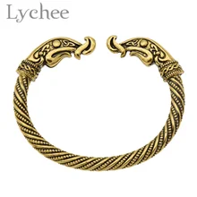 Lychee Vintage Viking Dragon Bracelet Bangle Antique Gold Color Cuff Bangle Jewelry for Men Women
