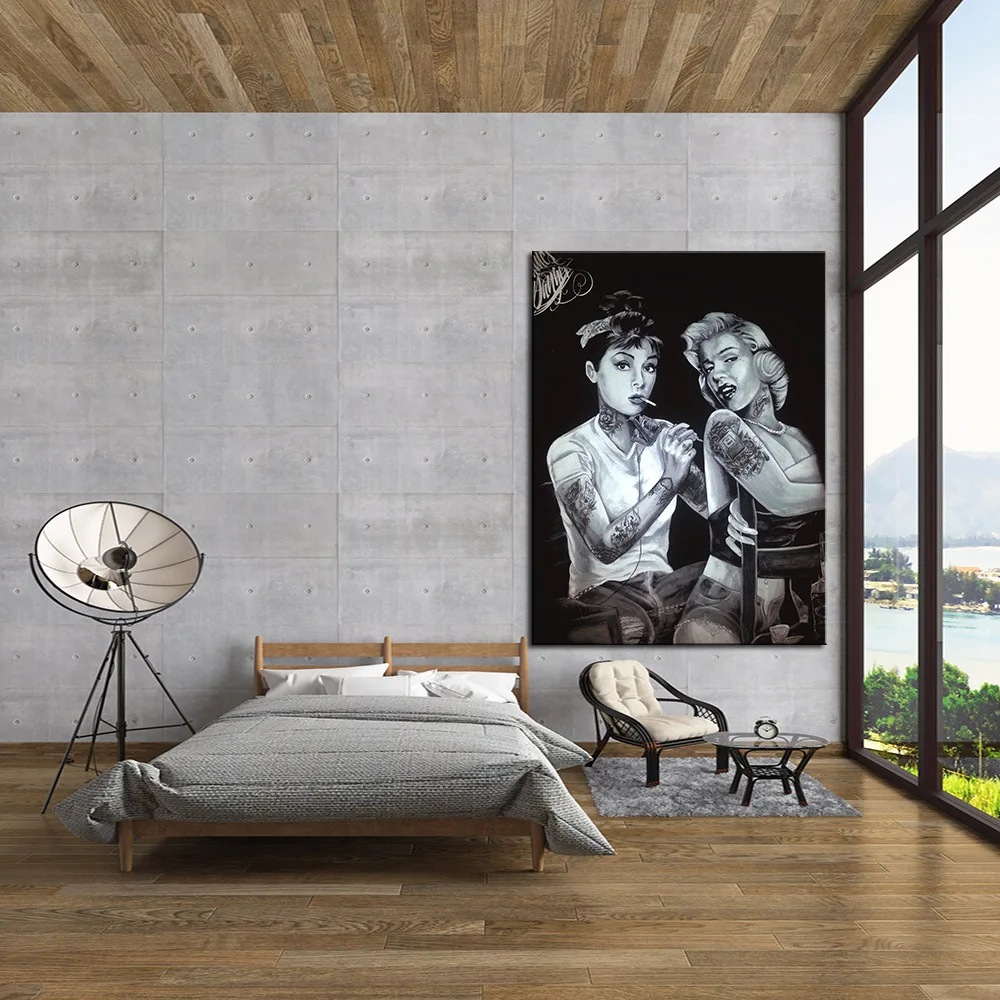 

MARILYN MONROE AND AUDREY HEPBURN - TATTOO POSTER SEXY VINTAGE PRINT ON CANVAS