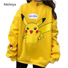 Осень, женские толстовки с капюшоном, водолазка с принтом Пикачу, толстовки Harajuku, модные кавайные топы, парные пуловеры с рисунком покемона