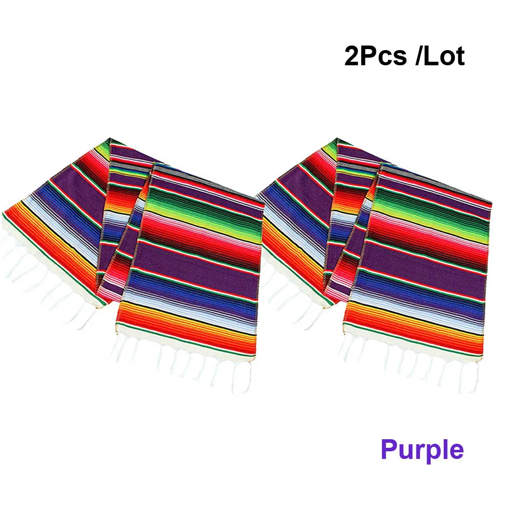 Purple-2Pcs Мексиканский Serape Настольная дорожка хлопковая скатерть Радуга DIY свадебные Fiesta вечерние украшения 213X35 см 1/2/4/5 шт 2 Цвета - Цвет: Purple-2Pcs