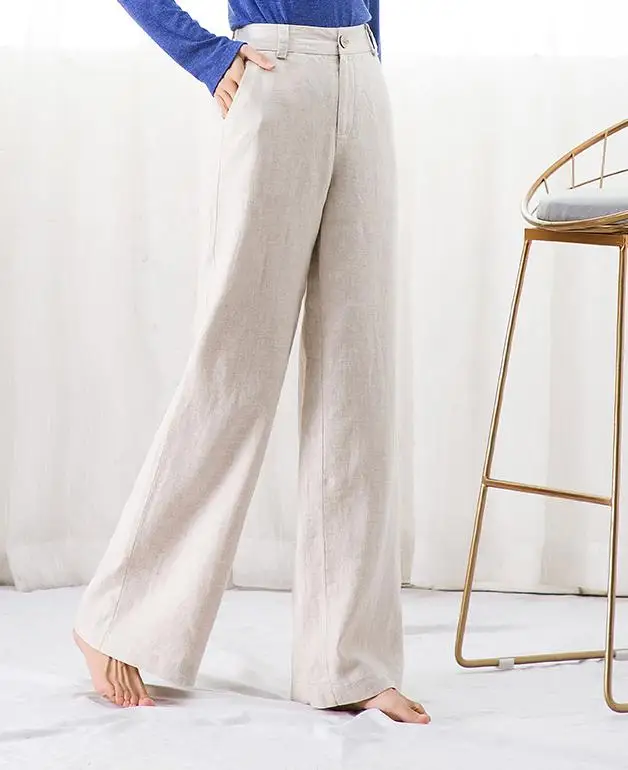 Корейский стиль лето весна женские широкие брюки с высокой талией Бежевые Белые Черные льняные брюки, повседневные винтажные женские брюки s 3xl 4xl - Цвет: beige