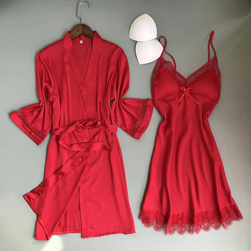 Women's Gorgeous Kimono Night Robe Set Red