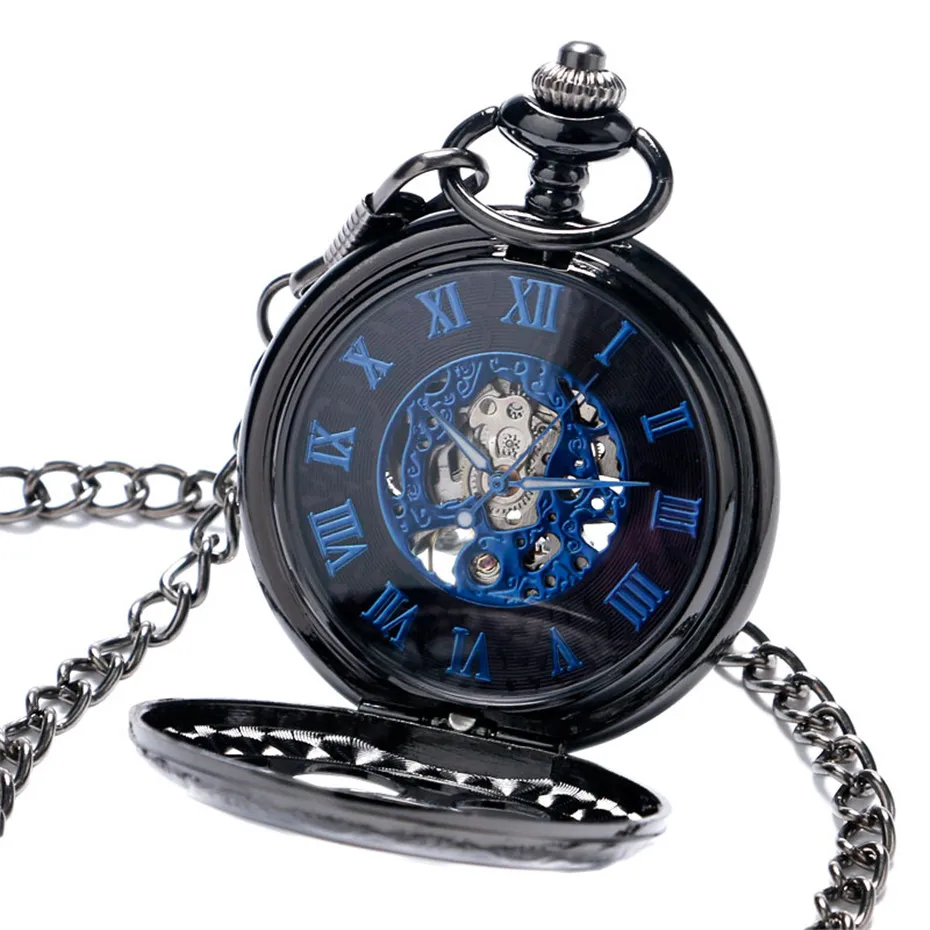 YISUYA Luxury Steampunk Hollow Skeleton Mechanical Pocket Watch Roman Numerals Dial Vintage Fob Chain Pendant Clock Men Women Gifts (2)