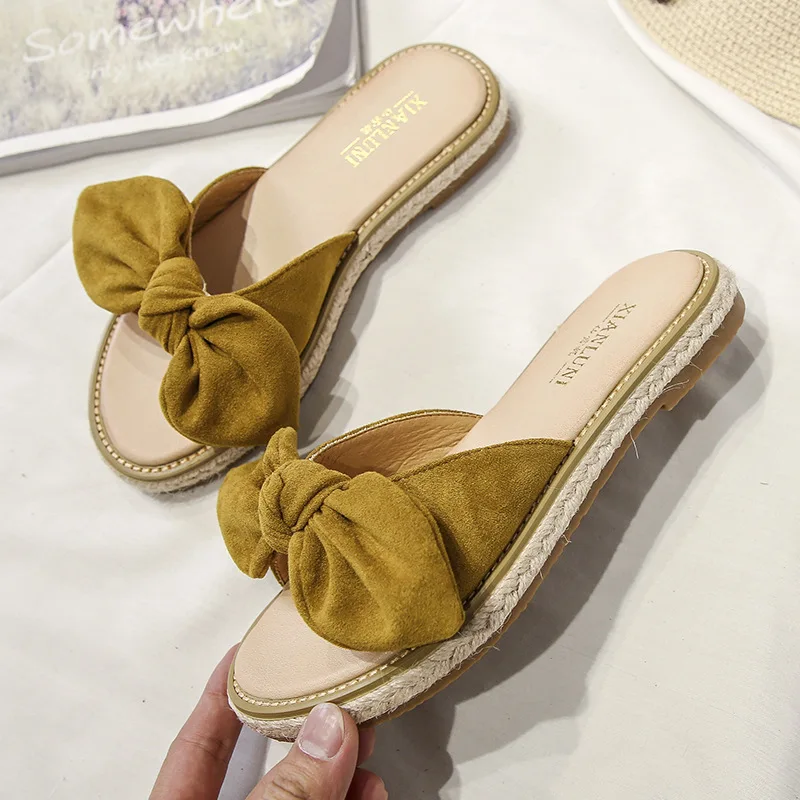 

LORFRCIN Women Sandals Summer Genuine Leather Shoes Woman Flip Flops Wedges Non-slip Fashion Bowtie Female Slides Ladies Shoes
