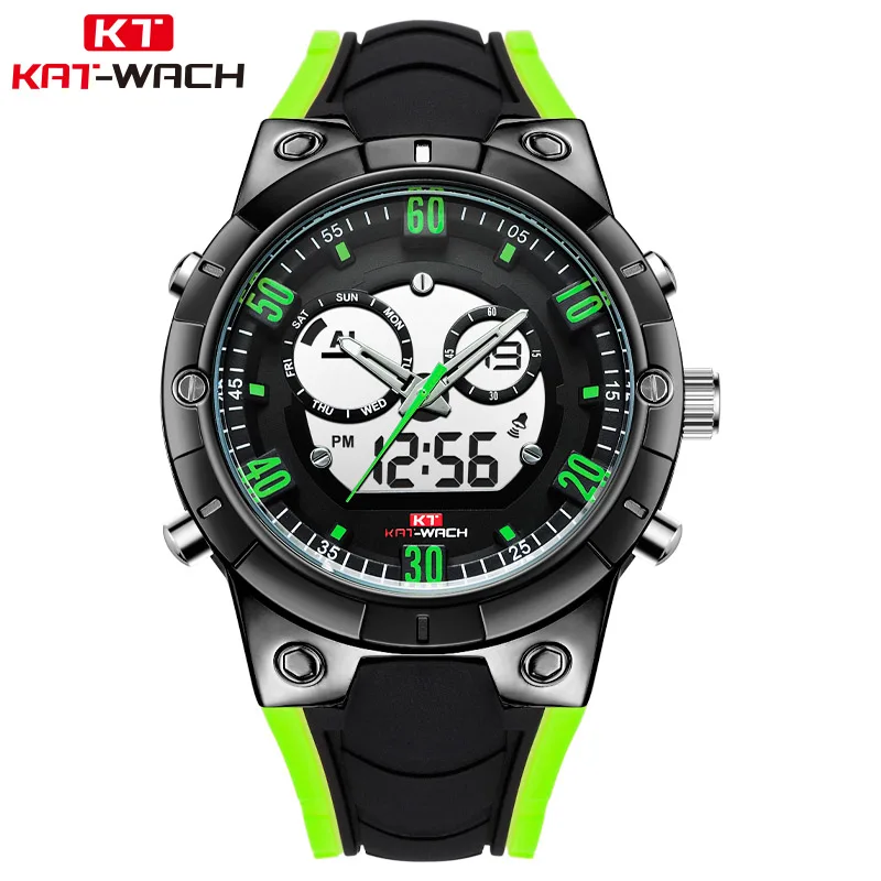 

Men Sport Watch Chronograph Silicone Strap Quartz Army Military Watches Dual Display Clock Men Digital Relogio Masculino