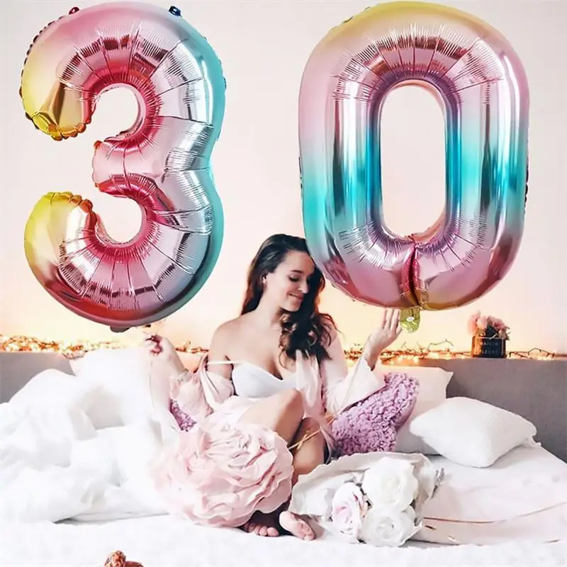 

32inch Gradient Color Number Foil Balloons Rainbow 0-9 Digit Birthday Party Decor kids Figure Wedding Balloon Baby Shower
