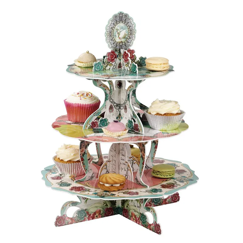 European Style Three Tier Cake Rack Cardboard Cupcake Stand Living Room Fruit Plate Afternoon Tea Desserts Stand For Party Decor Cake Decorating Supplies Aliexpress
