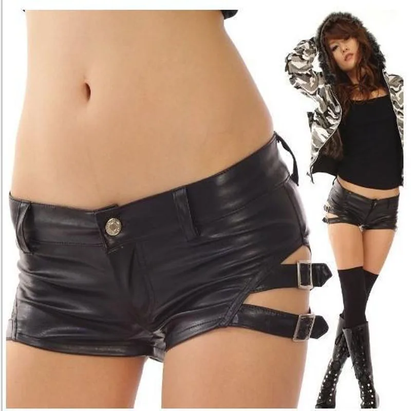 black leather hot pants shorts