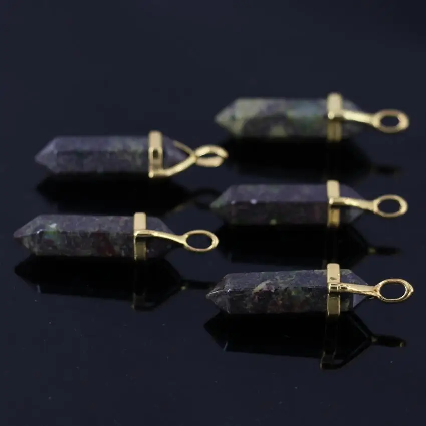 

10pcs/lot Dragon blood stone Hexagon Point Pendant,Plated stone Faceted double points Stick Reiki Chakra Pendant