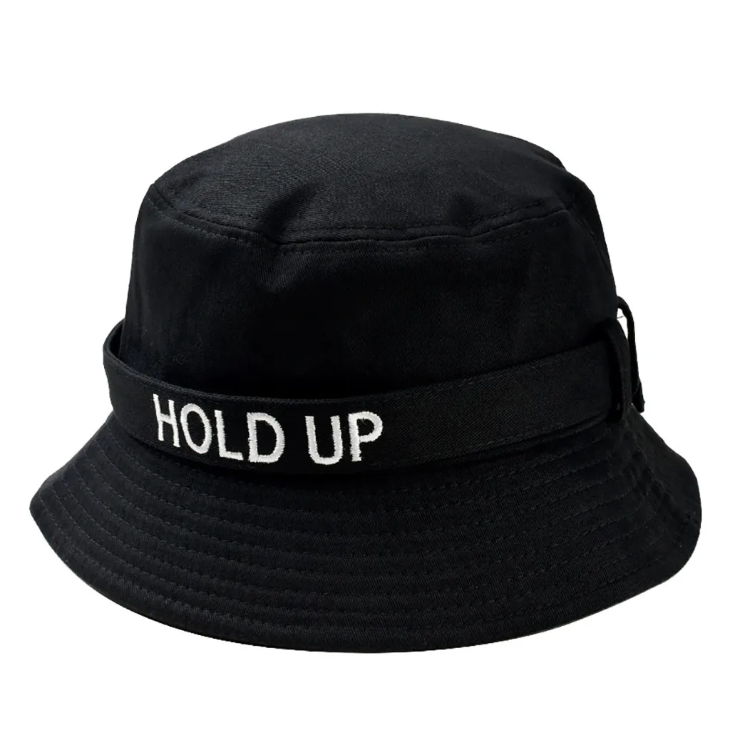 Womail шляпа летом пару моды регулируемый галстук открытый Рыбацкая шляпа унисекс с вышитыми буквами шапка-ушанка dropship f26 - Цвет: BK