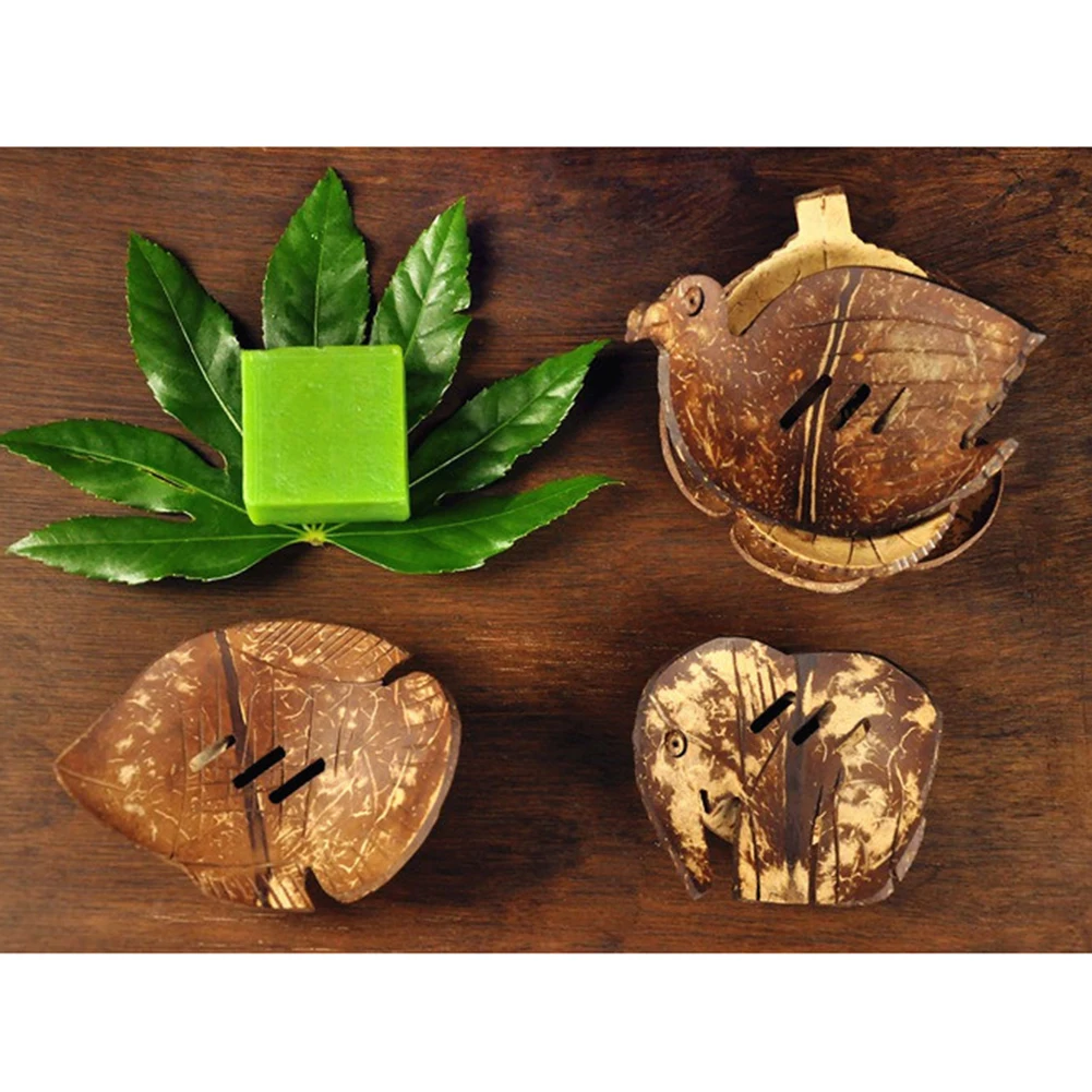 

Hot Sale Creative Shape Handmade Coconut Shell Soap Dish Case Holder Wash Shower Kitchen Home Bathroom Accessories Set Soap Dish