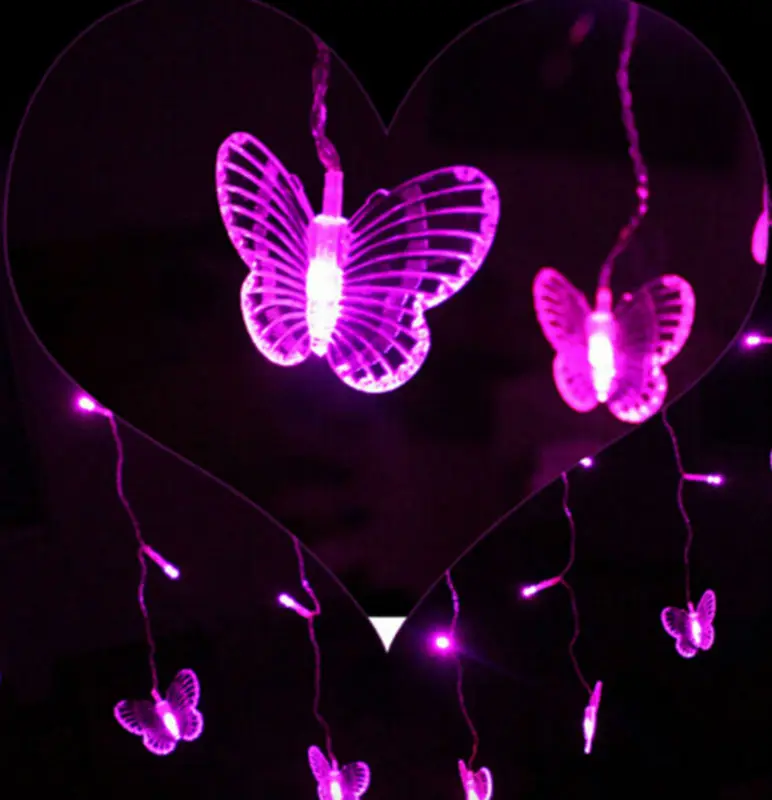 Yingtouman 2*1.5 м 128 LED Сердце бабочки свет Рождество огни Свадебная вечеринка Фонари