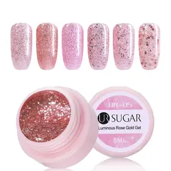 UR сахар 5 мл, розовый золотой УФ-гель для ногтей Световой красочные розовые Блестящие Led маникюрный лак ногтей гель Лаки