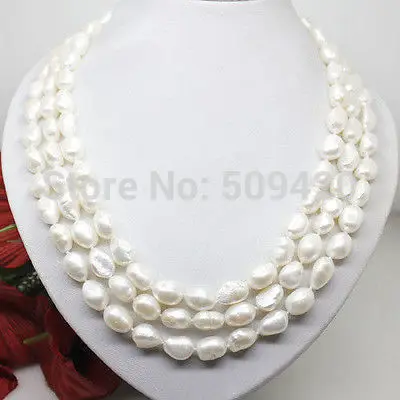 

W&O653 >natural 7-8mm white pearl long necklace big baroque beads 50