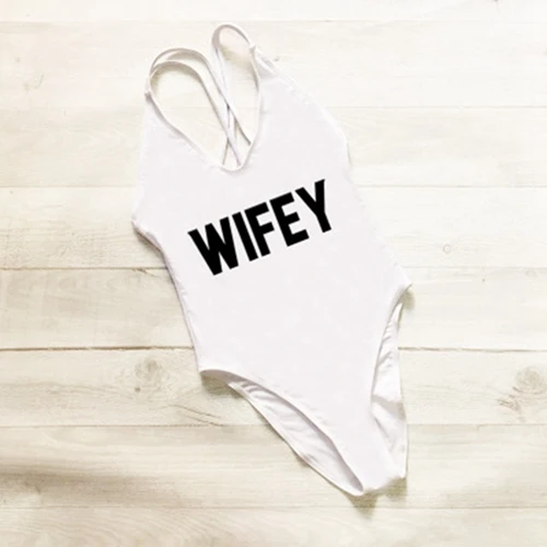 WIFEY, сексуальный купальник, женская одежда для плавания, Цельный боди, пуш-ап, монокини, Холтер, крест, купальный костюм, одежда для плавания, женская пляжная одежда - Цвет: Белый
